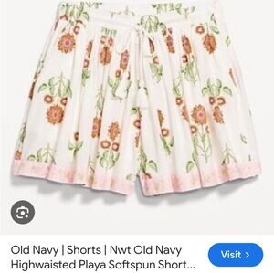 Old Navy 100% Cotton High-Waist Floral Print Shorts with Pink Trim NWT